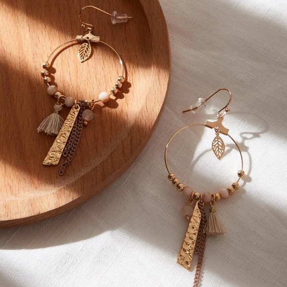 Gold Tone Tassel Bead Chain Earrings - Picture 8 of 8